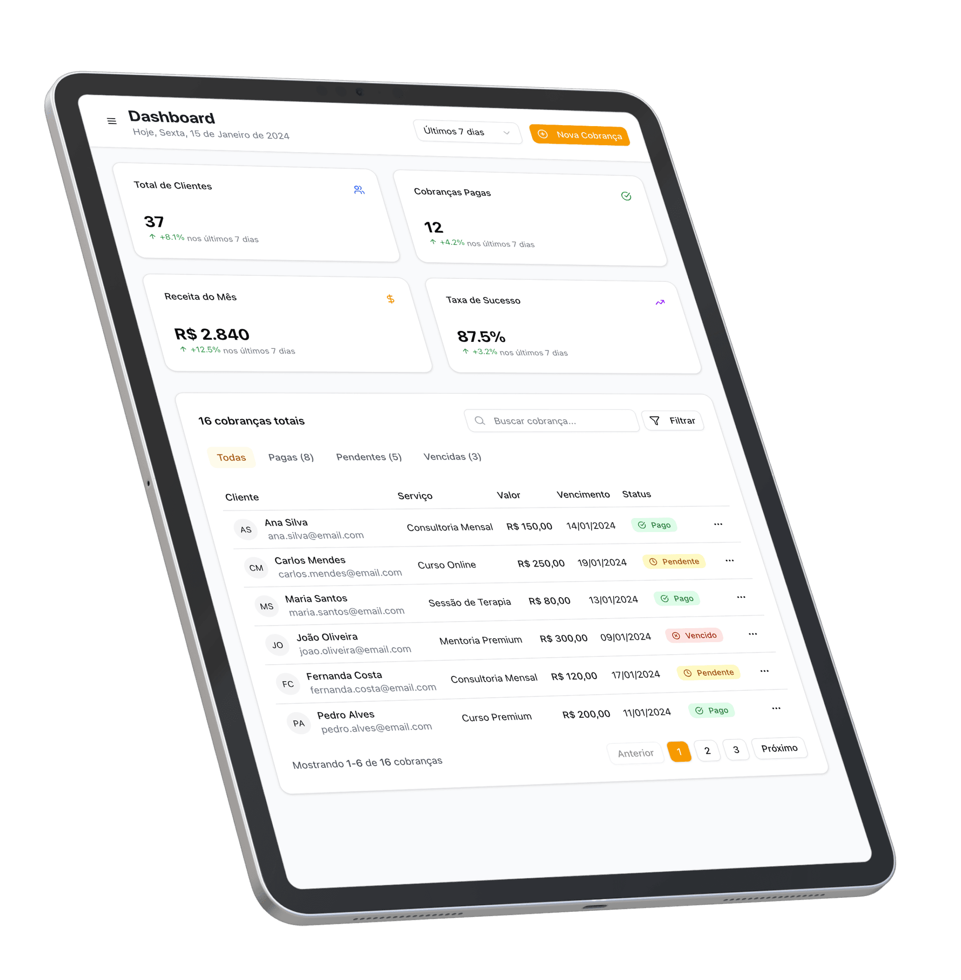 Pagara Dashboard no iPad